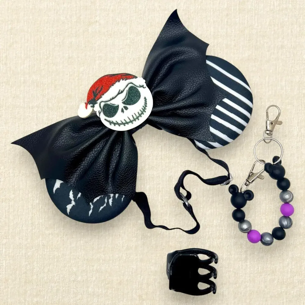 Elastic Jack Skellington Minnie Ears | Disney-Inspired Halloween Mouse Ears